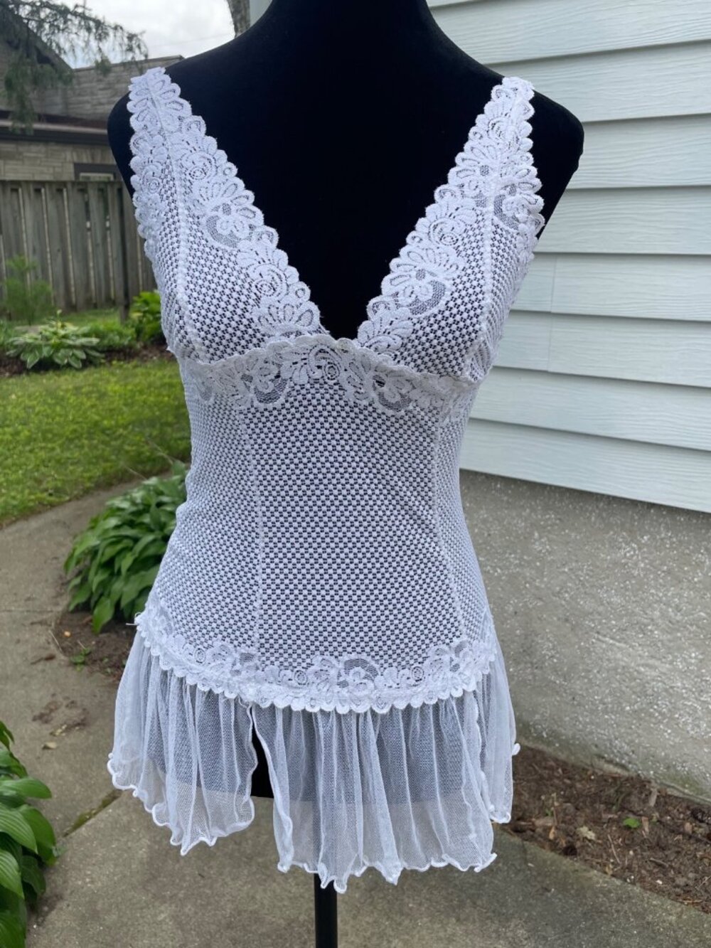 Vintage 90s Lingerie Top Sheer Lace Flowy Angelcore Fairycore Festival Rave Sz S